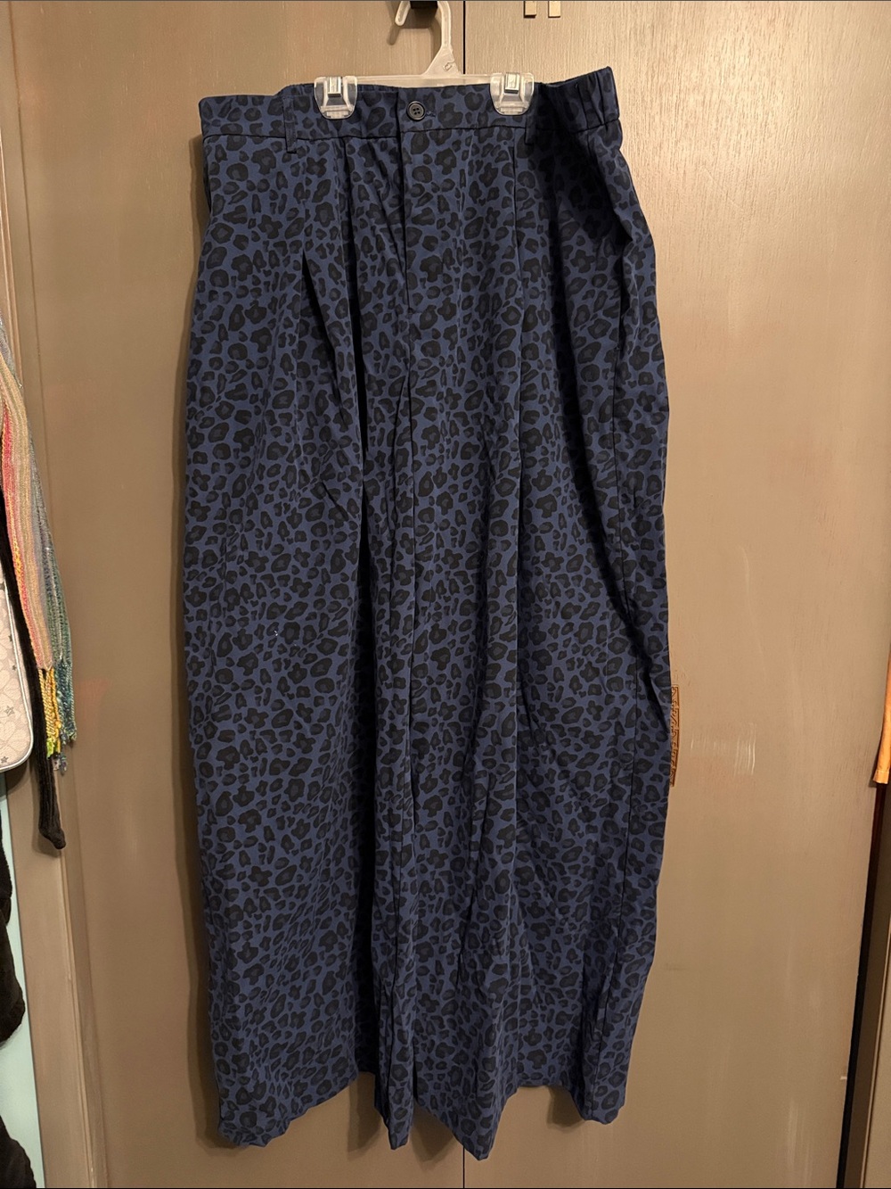 Women's Navy Blue Leopard Print wide leg pant xl